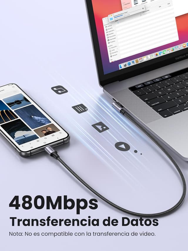 Thumbnail 3 de UGREEN Cable USB C 3A, 60W Rápido 90° ⚡ para iPhone y Galaxy