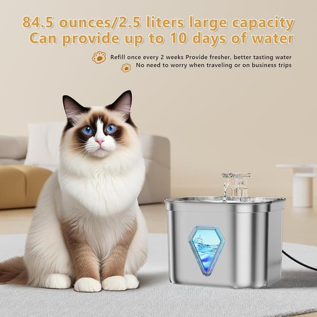 Thumbnail 4 de EUARY Fontana per Gatti in Acciaio Inox 2,5 L