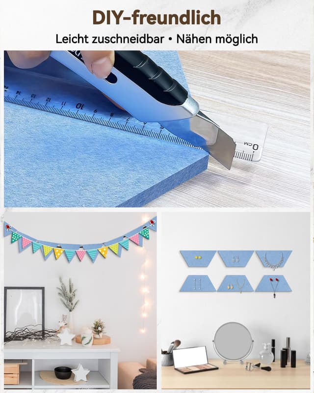 Detalle de CUHIOY Filz Pinnwand selbstklebend (8er-Set, himmelblau) mit 80 Pinnnadeln, sechseckig