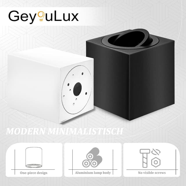 Detalle de GeyouLux Aufbauspots eckig schwenkbar 30° für GU10, Aufputz 230V – 4er-Set (ohne Leuchtmittel)