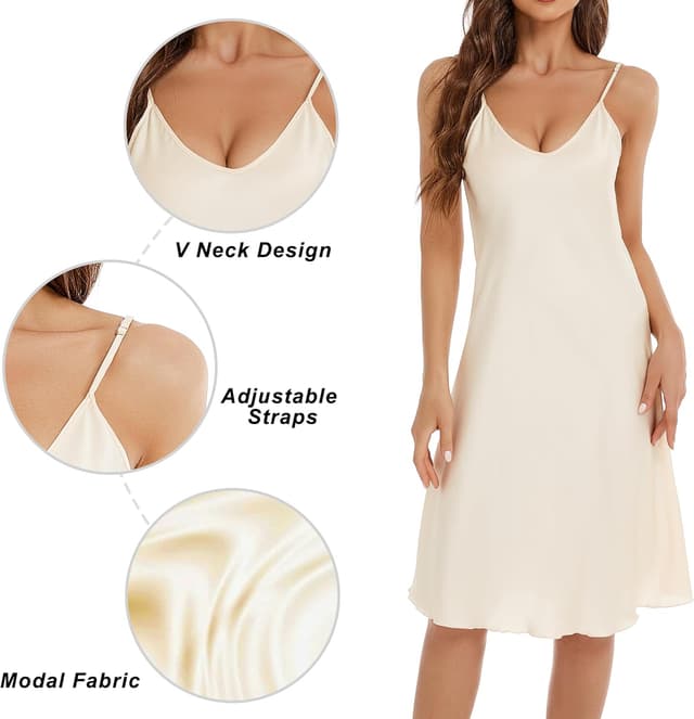 Detalle 2 de Xuepelit Satin Nachthemd für Damen mit V-Ausschnitt – Spaghettiträger Negligee/Babydoll in Weiß oder Schwarz
