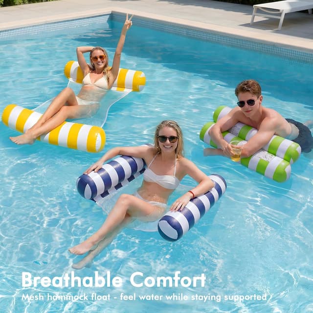 Detalle de OKSUWATER 5 Pack Inflatable Pool Floats with Headrest & Footrest (4-in-1 Water Hammock), Multicolor