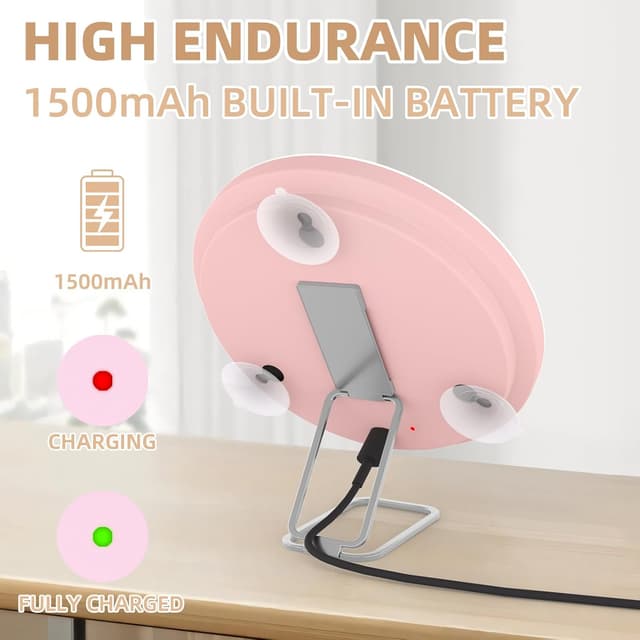 Detalle de Miroir grossissant x20 lumineux grand miroir 15,2 cm avec 3 ventouses, support 360° et éclairage rechargeable (pince à épiler, ciseaux)