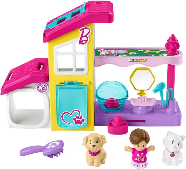 Detalle de Fisher-Price Coffret Le Salon de Toilettage de Barbie Little People (HJW76) avec musique et sons, 2 niveaux