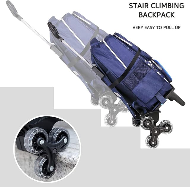 Detalle 2 de Chariot à sac à dos sur roulettes pliable en aluminium (base haute, 6 roues) – 3 hauteurs