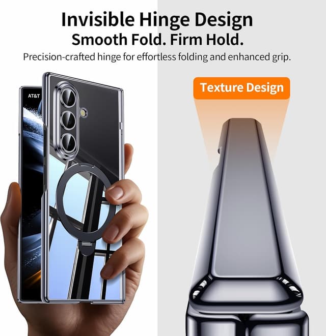 Detalle de Clear for Galaxy Z Fold 7 Case with Privacy Screen Protector, Magsafe Fit, Magnetic Kickstand & Ring Holder (Hinge Protection) - Black