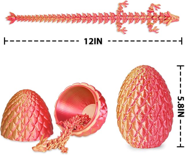 Detalle 2 de Surprise Dragon Egg with Dragon Inside – 3D printed dragon fidget toy (Orange Red, Medium)