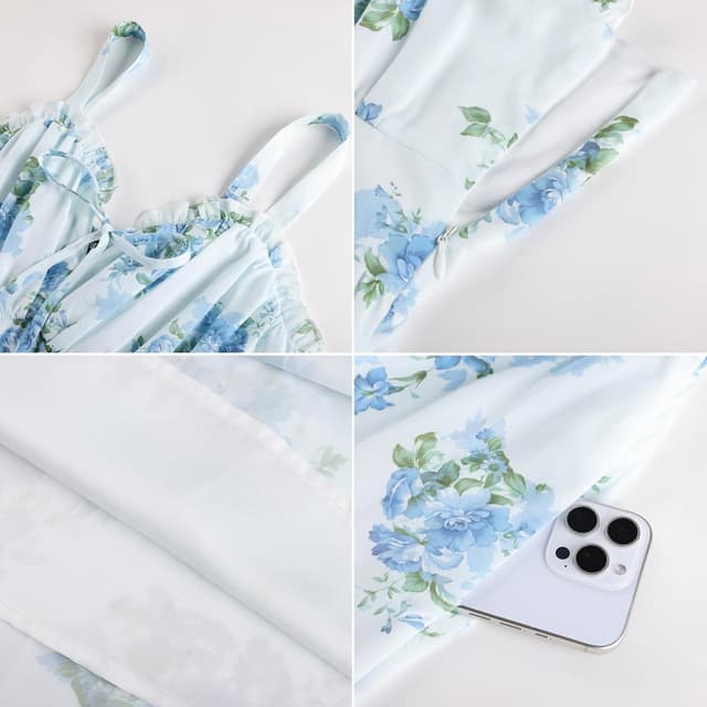 Detalle de SCARLET DARKNESS Robe d’été décontractée sans manches à bretelles spaghetti et motif floral