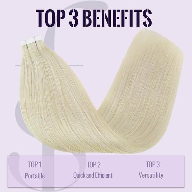 Detalle 2 de Fshine Extensiones Adhesivas de Pelo Natural 12" Rubio Blanco 🌟