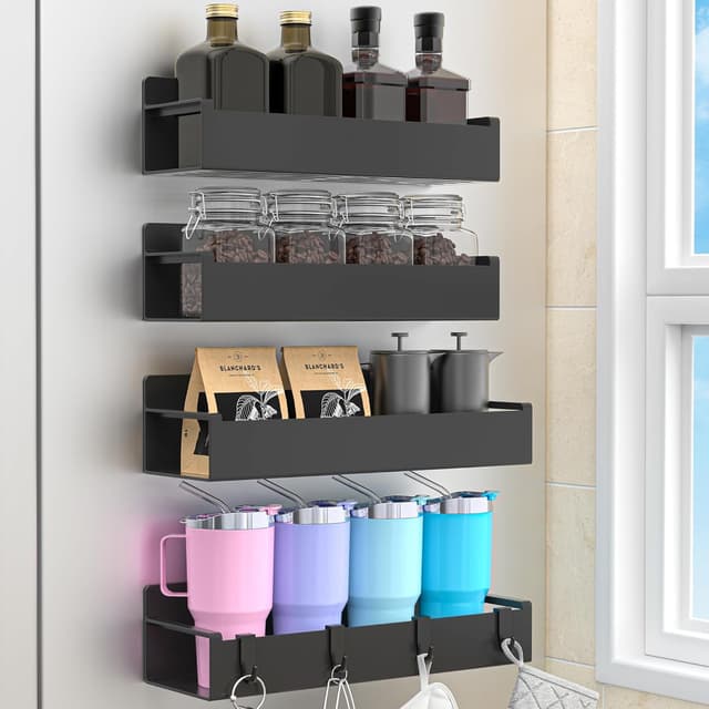 Detalle de HuggieGems 4 Pack Magnetic Spice Rack Organizer for Refrigerator 🧂