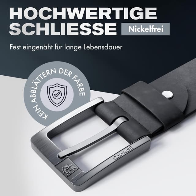 Detalle de Cartvelli Premium Ledergürtel Herren (Made in Germany) mit Nickel-freier Schließe & Geschenkbox – 40 mm Vollledergürtel