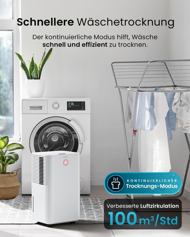 Detalle de Pro Breeze OmniDry Luftentfeuchter 12L/24h – elektrisch, Feuchtigkeitssensor, Ablaufschlauch, Timer