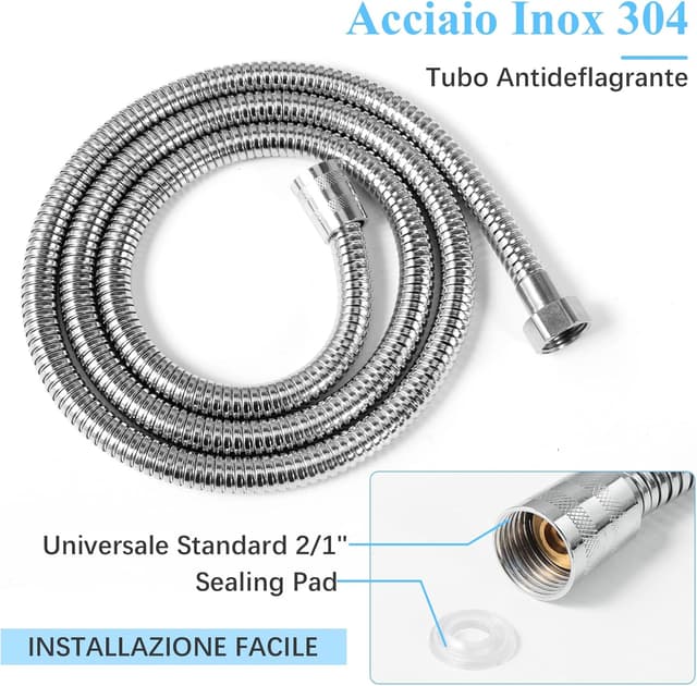 Detalle de Vinabo Duschbrause mit Schlauch (Sparduschkopf, 5 Strahlarten) inkl. 1,5 m Edelstahl-Duschschlauch, G1/2