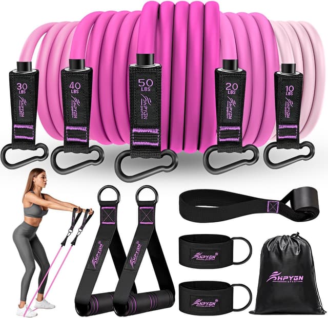 Detalle 2 de HPYGN Resistance Bands Set with Handles, Door Anchor & Ankle Straps (5 Levels, up to 250 LBS)