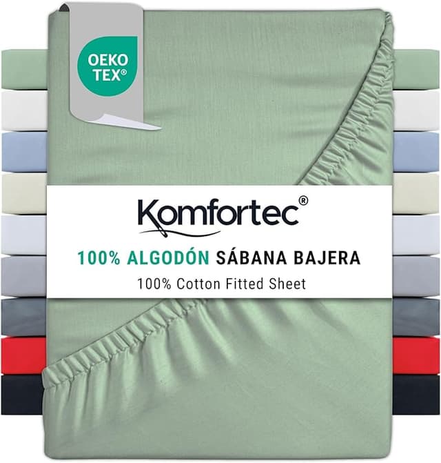 Detalle de Komfortec Sábana Bajera Ajustable 180x200 cm, 100% Algodón