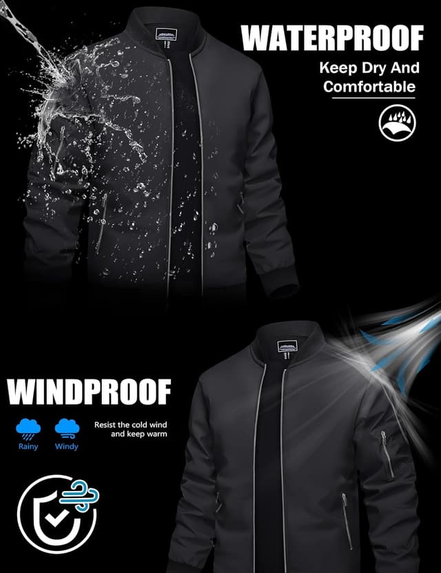 Detalle 2 de TACVASEN Herren Bomberjacke – leichte Übergangsjacke im Fliegerjacken-Stil mit Reißverschlusstaschen