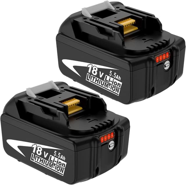 Detalle de 2 batteries de rechange 18V 5,5Ah Li-ion pour outils Maki-TA (compatibles BL1850/BL1860B/BL1840/BL1830/BL1820B/BL1815) – pack de 2