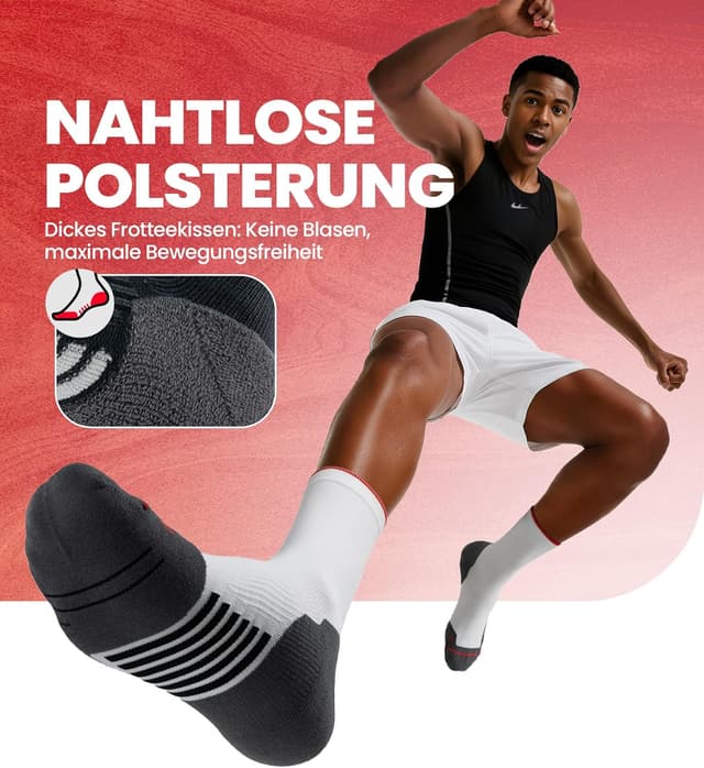 Detalle de PULIOU Coolmax Kompressions-Laufsocken im 3er-Pack mit CoolMax-Kühlzonen, Fußgewölbeunterstützung und Anti-Blasen (Größe 35–50)