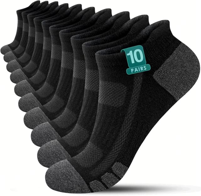 Detalle de YouShow Cotton Trainer Socks 10 Pairs – Ankle Sports Socks for Men & Women (Anti-Blister)