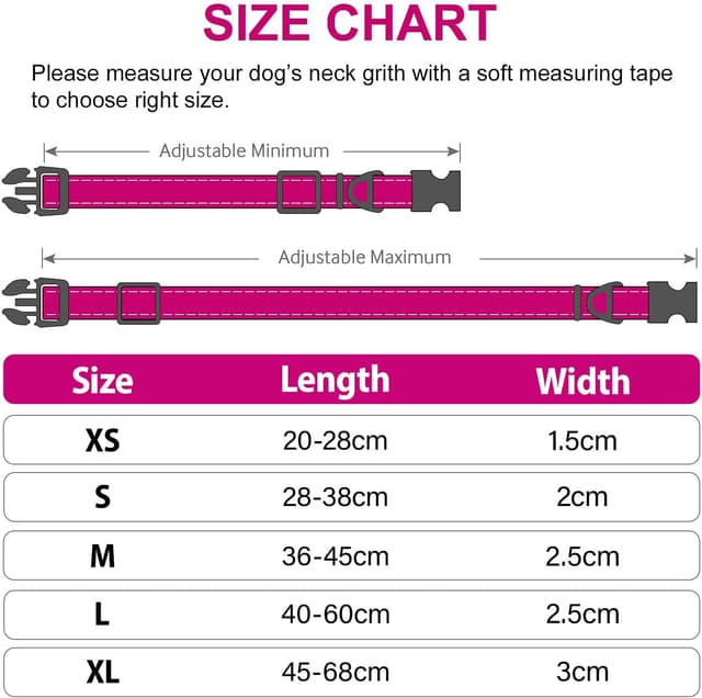 Detalle 2 de Joytale Reflective Dog Collar with Soft Neoprene Padded Breathable Nylon (S, Hotpink)
