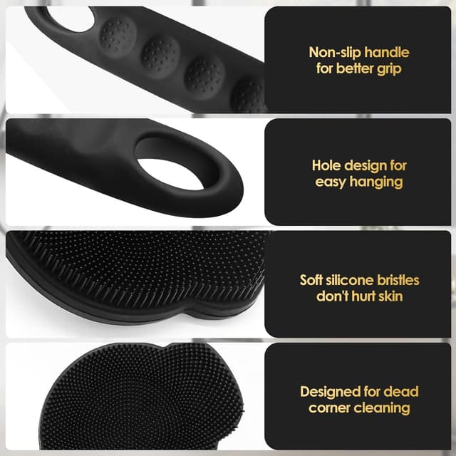 Detalle 2 de Row&Keep Silikon Rücken‑Schrubber für die Dusche mit langem Griff (Carbon black)