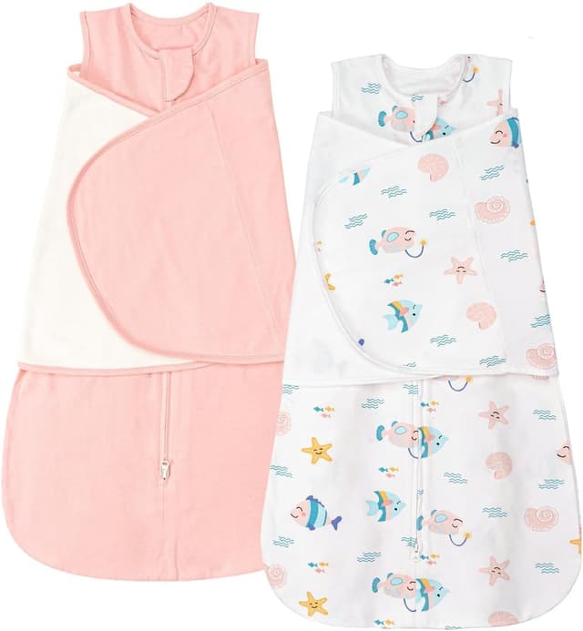 Detalle de ZIGJOY Newborn Sleeping Bag 1.0 TOG 2 Pack Swaddle Wrap (100% Cotton) – Ocean & Pink