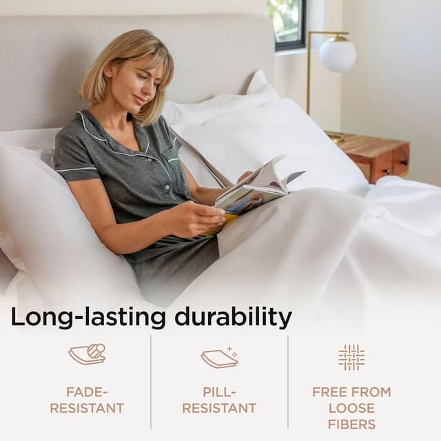 Detalle de Threadmill Home Linen 600 Thread Count Twin XL 100% Cotton Sateen Sheet Set (15” Deep Pocket, Cooling Effect) — White