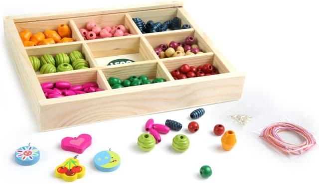 Detalle de Lena 32012 – Kit de bricolage perles en bois à enfiler (290 pièces) en coffret