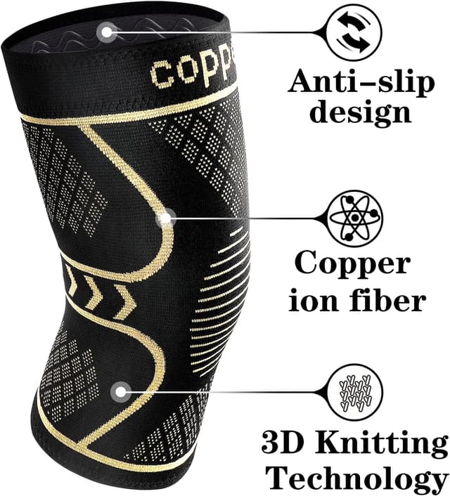 Detalle 2 de Copper Knee Braces for Women and Men (2-Pack) Knee Compression Sleeves for Pain Relief and Support