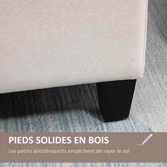 Detalle de HOMCOM Banc de rangement capitonné avec coffre et repose-pieds 100 x 40 x 44 cm, blanc