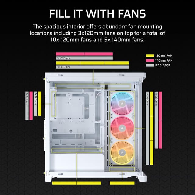 Thumbnail 6 de Corsair Frame 4500X LX-R RGB LINK mid-tower PC case (InfiniRail, panoramic glass, 3x LX120R fans) – White