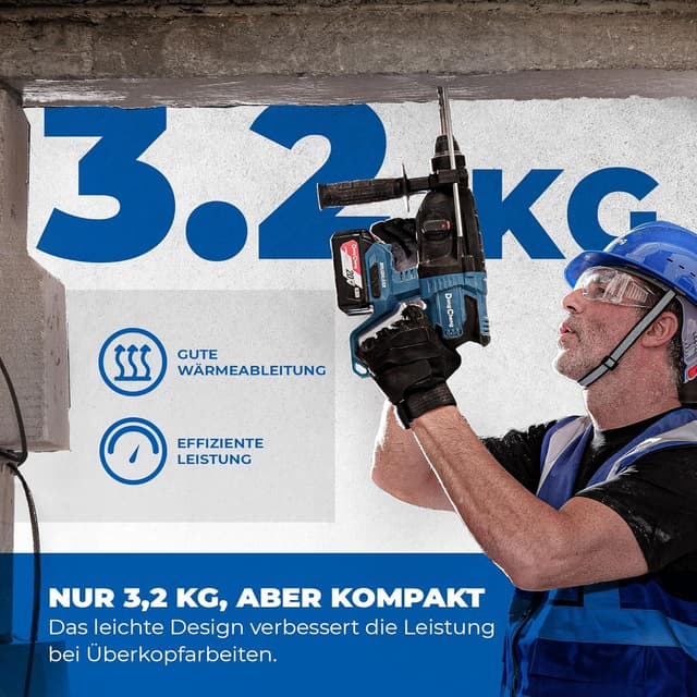 Detalle 2 de DongCheng Akku-Bohrhammer 18V (2,8 J) mit SDS-plus, 4Ah Akku & 2A Ladegerät im Handwerkerkoffer
