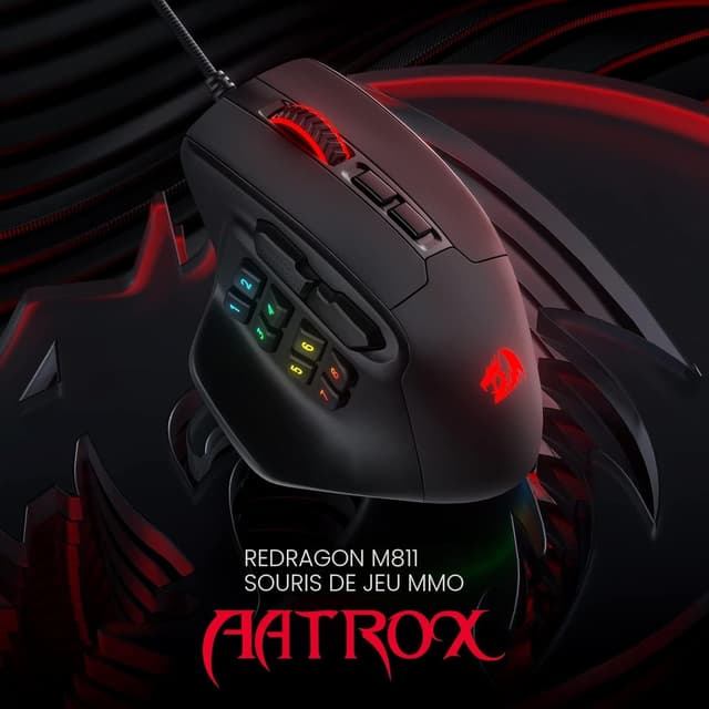 Detalle de Redragon M811 Aatrox MMO : souris gaming MMO RGB filaire à 15 boutons programmables