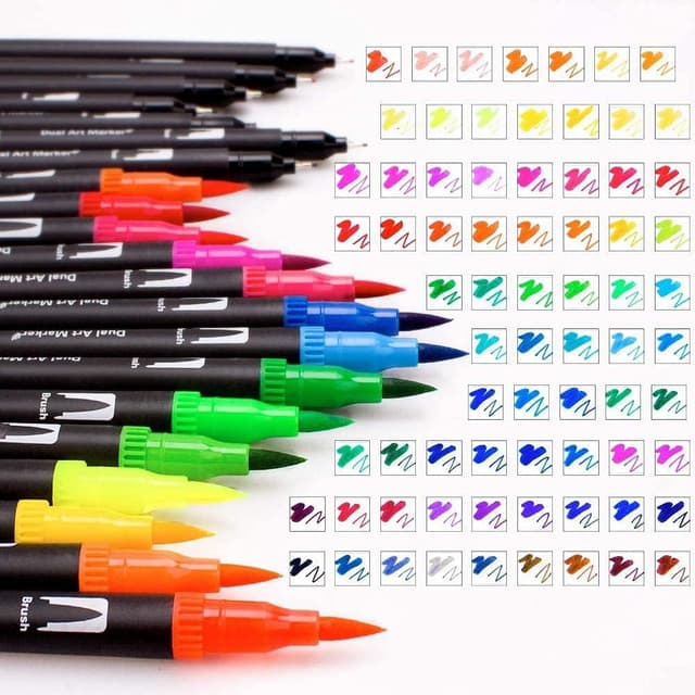 Detalle de Vozuna 120 Colouring Pens dual tip fineliner & brush marker set with black case