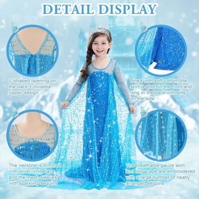Thumbnail 2 de ACWOO Costume Elsa bambina 2–10 anni