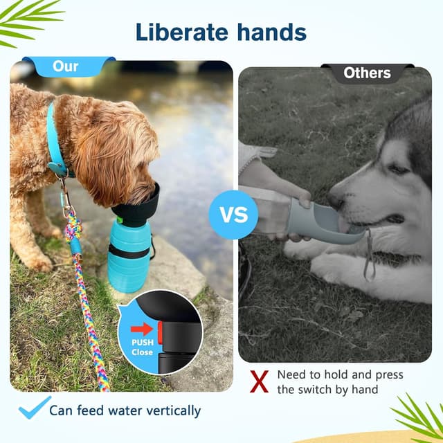 Detalle de Pecute Trinkflasche für Hunde unterwegs – Silikon-Wasserschale faltbar, 850 ml