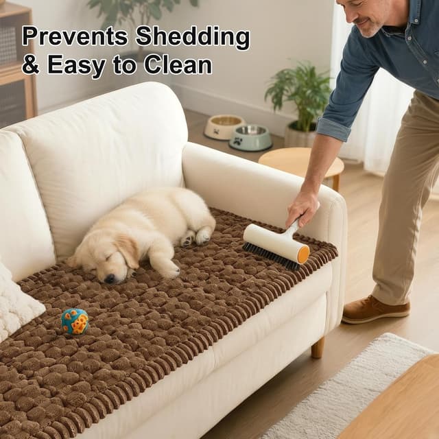 Detalle 2 de Smiry Couch Covers for Dogs (Washable, Non-Slip) Fuzzy Flannel Sofa Protector, Chocolate