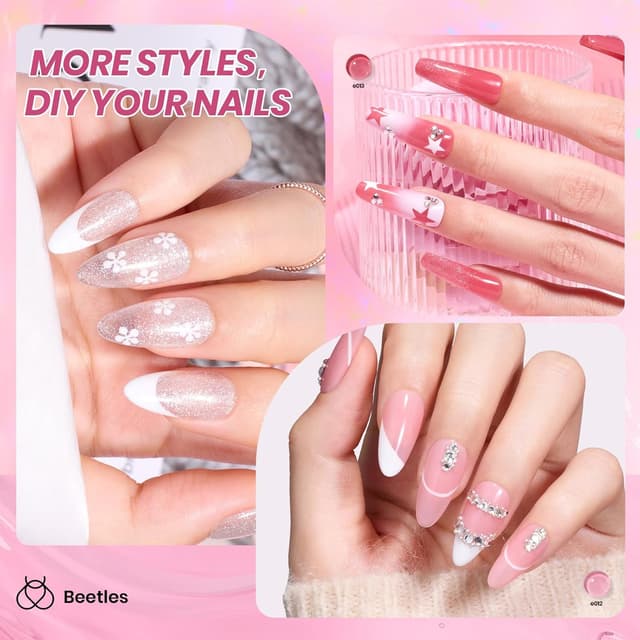 Detalle de Beetles 20 Farben Jelly UV Gel Nagellack-Set – Nude Paradies mit Glitzer, Basis- & Toplack
