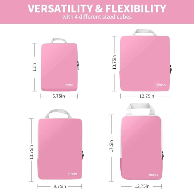 Detalle 2 de Eono by Amazon komprimierbares Packwürfel-Set (rosa), 4-teilig – Packtaschen & Gepäck-Organizer für Rucksack und Koffer