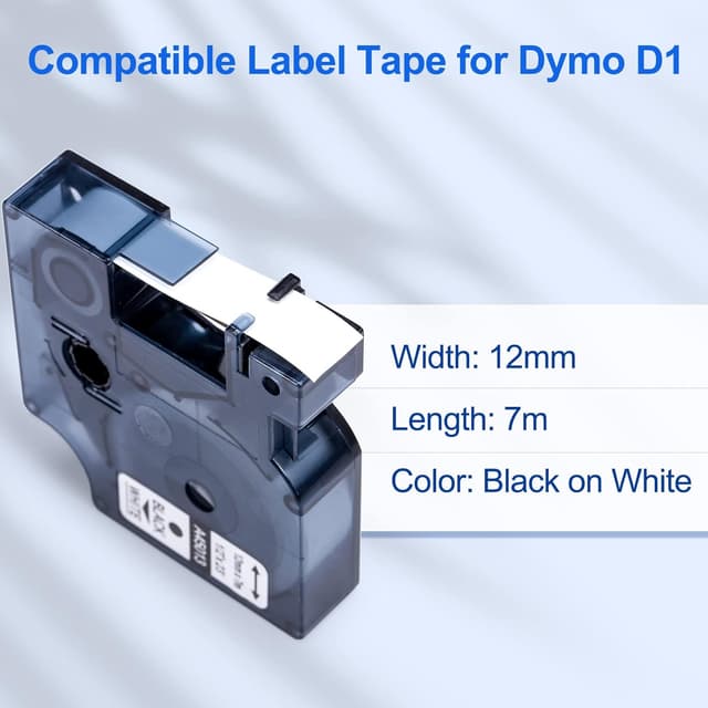 Detalle 2 de 6er-Set Upwinning Dymo D1 Etikettenband 12 mm x 7 m weiß (kompatibel, A45013/45013)