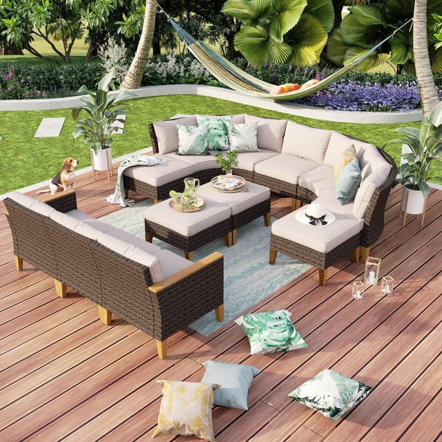 Detalle de MFSTUDIO Polyrattan Lounge Set mit wetterfesten Sitzkissen – Allwetter-Garten-Sitzgruppe