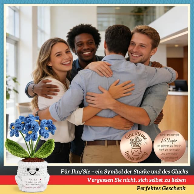 Detalle de Giftota Abschiedsgeschenk für Kollegin: Pocket Hug Vergissmeinnicht mit Glücksmünze & Lederetui
