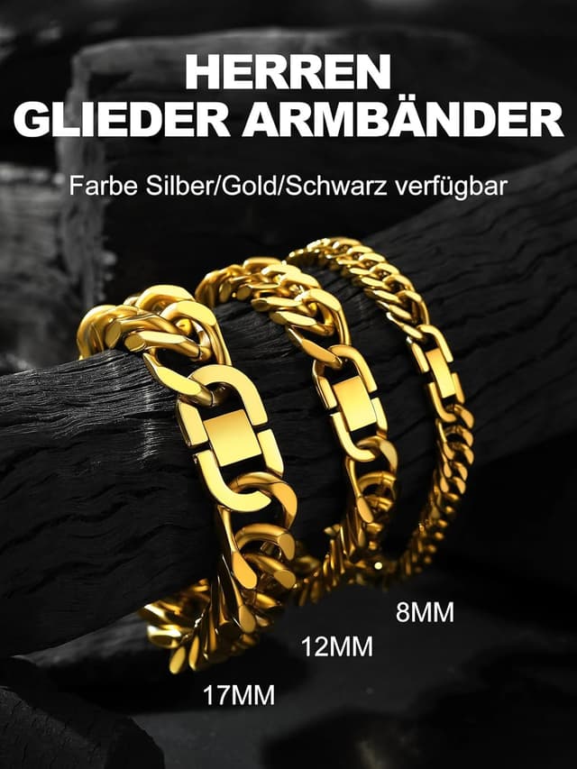 Detalle de Bandmax Herren-Armband aus Edelstahl Panzerkette 17 mm, 23 cm – mit Faltverschluss