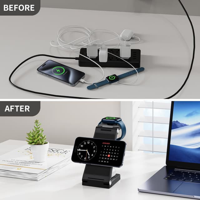 Detalle 2 de 2026 Traveling Wireless Mag-Safe Fast Charging Station (3-in-1 Foldable) for iPhone, Apple Watch & AirPods