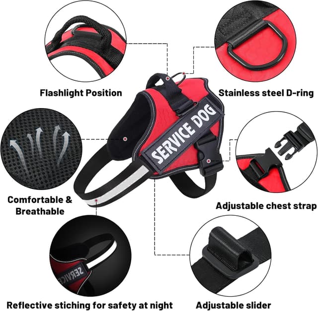 Detalle de Belababy Soft No Pull Dog Harness Medium (Red) – Adjustable Assistance Service Dog Vest with Safety Buckle