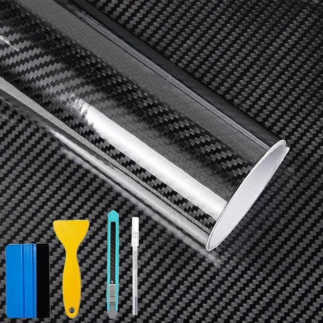 Detalle de Foneso 6D Carbon Folie Schwarz (300 x 30 cm) mit Werkzeug – selbstklebende Vinyl-Folie für Auto & mehr