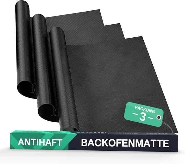 Detalle de Lukata Untere Backofen-Abdeckmatte-Set mit Spachtel & Bürste (3-teilig) – wiederverwendbare Antihaft-Backofenmatten aus Fiberglas