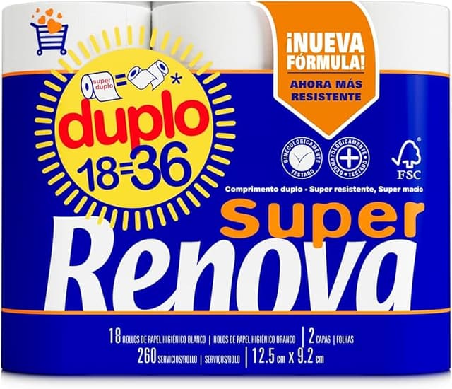 Detalle de Renova Papel Higiénico Doble 18 Rollos 🧻