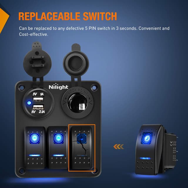 Thumbnail 5 de Nilight 90131F 5PIN SPST Rocker Switches 20A