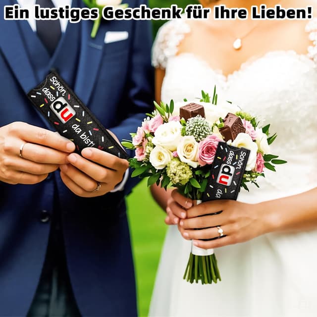 Detalle de Giftota 12er Set Filz-Geschenkhüllen „Schön dass du da bist“ (ohne Schokolade) für Gastgeschenke